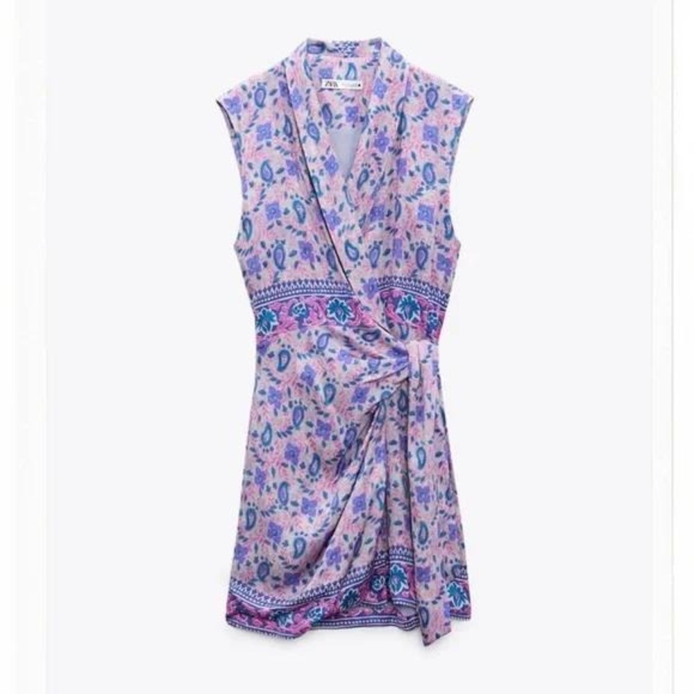 Zara Mini Dress Women S Pink Paisley Printed Faux Wrap Boho‎ Summer 7630/036/620